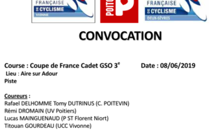 L'équipe du Team Poitou Cadets pour la Coupe de France GSO à AIRE SUR ADOUR le 08/05/19