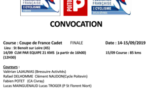 La sélection du Team POITOU CADETS pour la finale de la Coupe de France GSO à SAINT BENOIT SUR LOIRE (45) le 14/09/19 et 15/09/19.