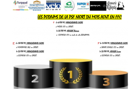 Les podiums du mois d'AOÛT de la PSF NIORT.