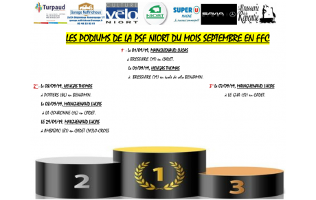 Les podiums du mois de SEPTEMBRE de la PSF NIORT.