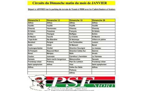 CIRCUITS DU DIMANCHES DE JANVIER
